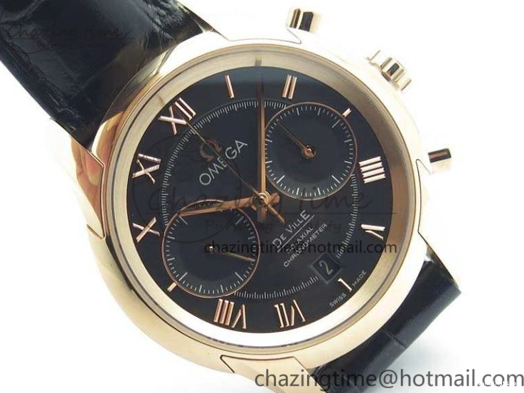 0104 De Ville Chronograph RG OMF 1:1 Best Edition Black Dial On Black Leather Strap A Sophisticated 8106